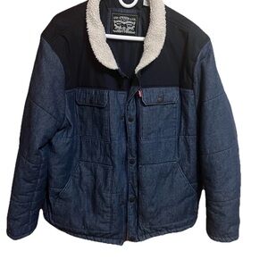Levi’s Ultra Loft Sherpa Collar Quilted Jacket Men’s 2XL Denim Look Zip Front In